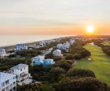 aerial view of Kiva Dunes Golf Resort in Fort Morgan during sunset