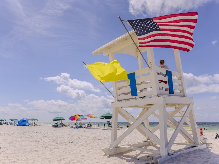 Lifeguard tower at public beach in Gulf Shores