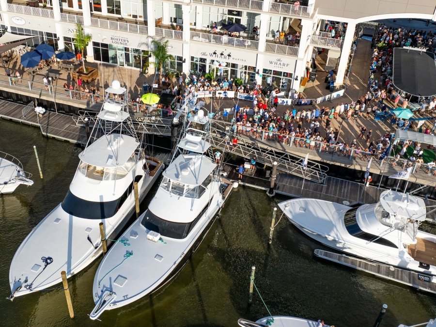 Fishing tournament boats at the Wharf Marina during the Blue Marlin Grand Champion fishing tournament in Orange Beach