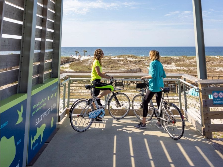 Women biking in Gulf State Park in Gulf Shores