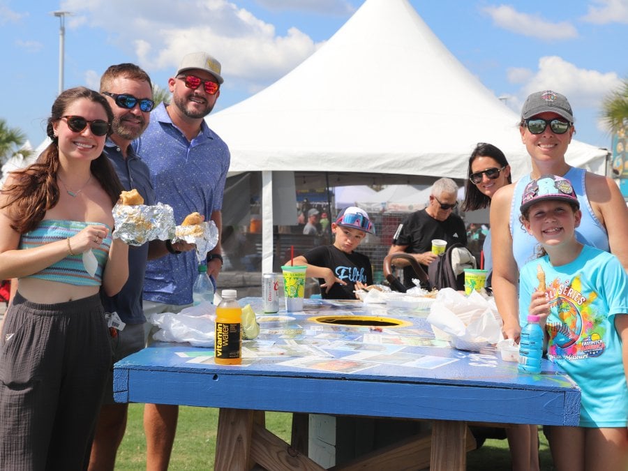People enjoying a meal at Shrimp Festival