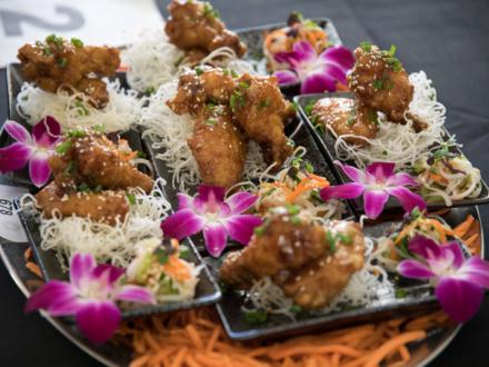 Fried chicken with flowers for decoration