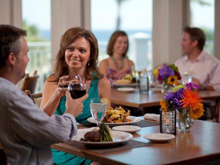 couple at dinner smiling