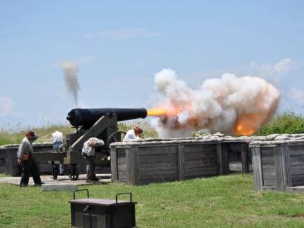 canons firing at fort Morgan