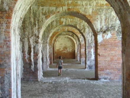 Young girl explores Fort Morgan