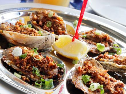 Roasted oysters at Fisher's Dockside in Orange Beach, AL