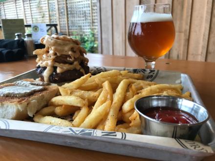 A burger, fries and a beer from Luna's Eat & Drink