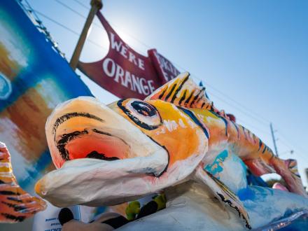 Close up of a float in the Orange Beach Mardi Gras Parade