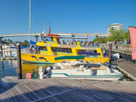 Sunny Lady Dolphin Cruise docked at The Wharf in Orange Beach