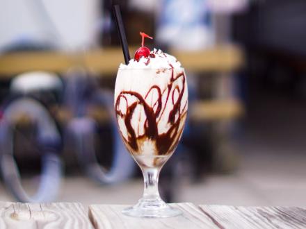 Signature bushwacker at Bahama Bob's beachside restaurant in Gulf Shores, topped with whipped cream and a cherry