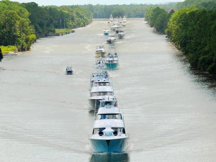 Boats in the intercostal during the Blue Marlin Grand Championship, Orange Beach fishing tournament