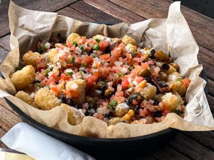 loaded tater tots at OSO waterfront restaurant in Bear Point