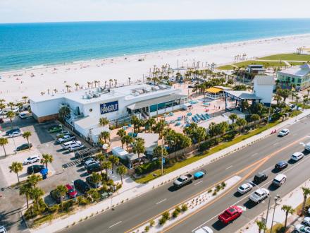 Aerial view of The Hangout, beachfront family-friendly restaurant in Gulf Shores