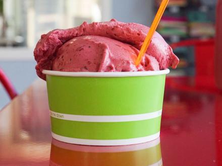 A cup of blackberry sorbet at Pete's Ice Cream & Donuts in Orange Beach