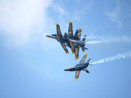 Blue Angels flying over the beach in Orange Beach