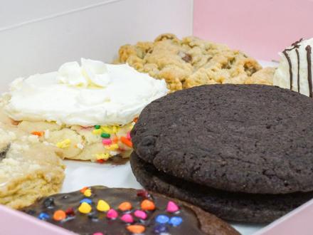 A box of assorted cookies from Crumble Cookies in Gulf Shores