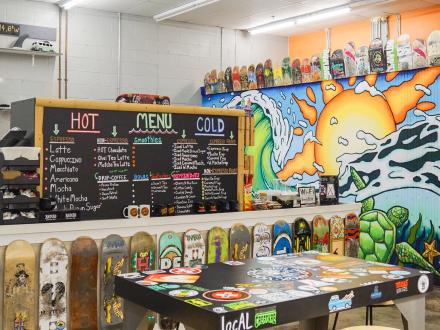 Counter at Surf, Skate, Coffee inside Tambo's Surf Shack in Gulf Shores