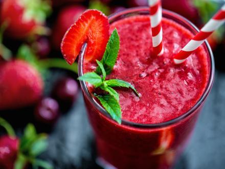 bright red strawberry smoothie