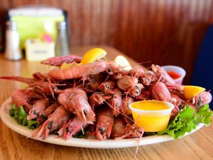 a heaping plate of royal red shrimp fresh from the Gulf at King Neptune's seafood restaurant in Gulf Shores