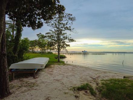 Scenic view of the Orange Beach Waterfront Park at sunset