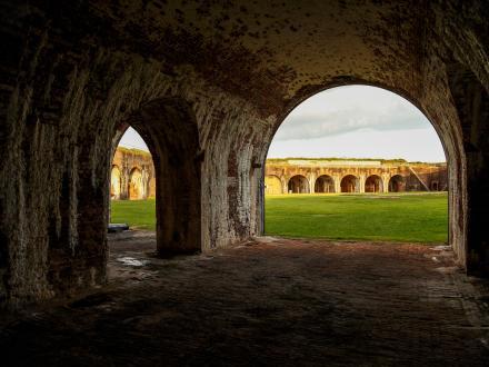 View of the battleground from the tunnels in Historic Fort Morgan