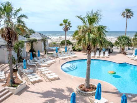 Gulf-front pool at Beach Club Resort, family-friendly resort in Fort Morgan