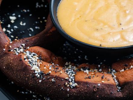 Bleus Burger pretzel and beer cheese