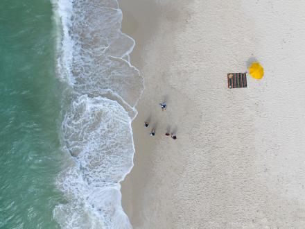 aerial view of white sand beaches of gulf shores beach
