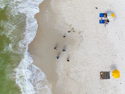 drone of white sand beaches in Gulf Shores
