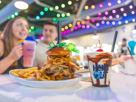 Lifeguard burger and bushwacker at The Hangout beach restaurant in Gulf Shores