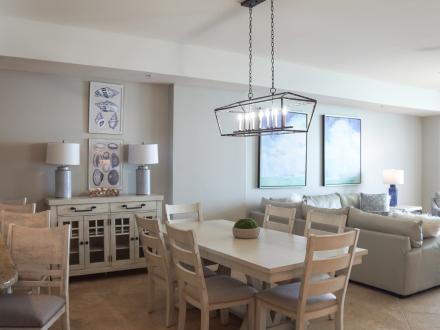 kitchen and living area of a beachfront condo unit in Orange Beach