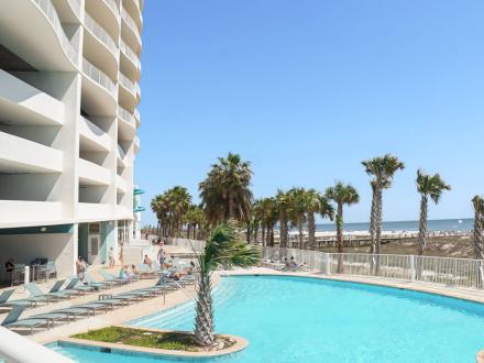 Gulf-front pool at Turquoise Place beach resort in Orange Beach