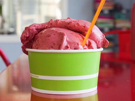 Homemade blackberry sorbet at Pete's Ice Cream in Orange Beach