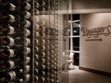 Wall of bottles of wine at Voyager's fine dining restaurant in Orange Beach