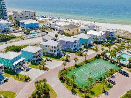 Aerial of Beachside Townhomes Gulf-front, beach house community in Orange Beach