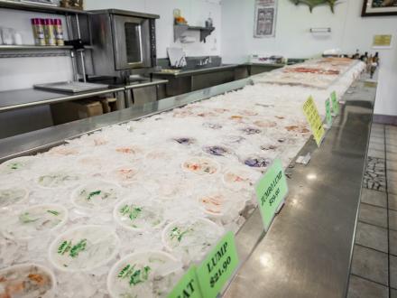 Fresh seafood and dips at Blalocks seafood market in Gulf Shores