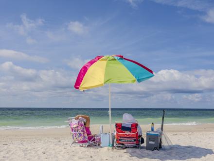 Beach chairs and umbrella on the beach