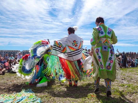 Members of the Poarch Creek Indians performing cultural dances at Ballyhoo Festival in Gulf State Park