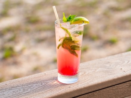Strawberry lemonade mocktail drink at Foodcraft beachfront restaurant in The Lodge hotel in Gulf Shores