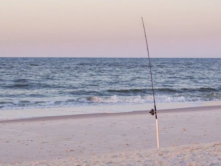 surf fishing rod set on the shore in Orange Beach