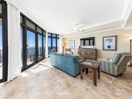 beachfront living room in oasis condo in orange beach