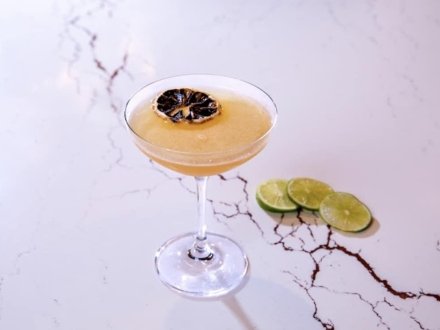 Fancy cocktail at 8 Reale Speakeasy bar in Orange Beach