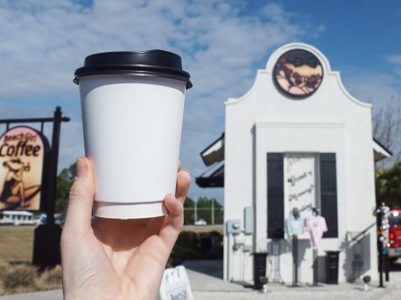 Cup of fresh coffee at Beach Girl drive thru coffee shop in Gulf Shores