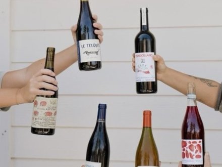 Hands holding bottles of wine at Isla Wine Shop in Gulf Shores