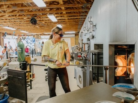 Glass blowing demonstration at The Hot Shop at the Coastal Arts Center in Orange Beach