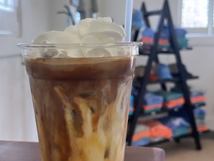 Specialty iced coffee at Selah Coffee shop in Fort Morgan