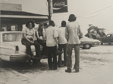Vintage photo of people at The Hangout beachfront restaurant in Gulf Shores