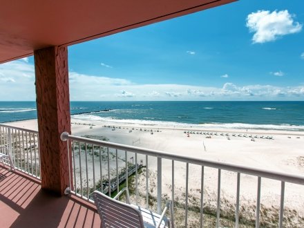 Beachfront balcony view overlooking the Gulf in Gulf Shores, Alabama