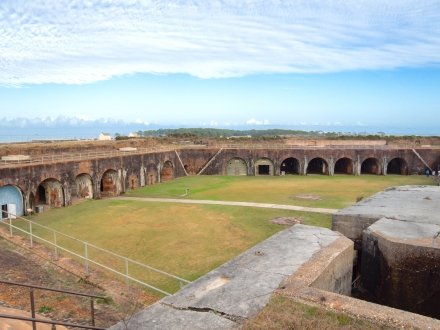 Aerial view of Historic Fort Morgan attraction in Gulf Shores