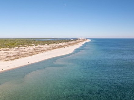aerial view of Fort Morgan scenic white sand beach 